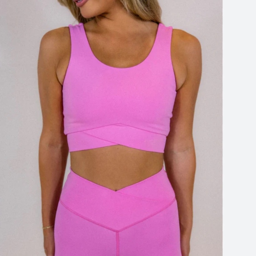 Salt Project Sculpt Crossover Crop Top Bubblegum Pink Small‎ 1T24A7A Womens